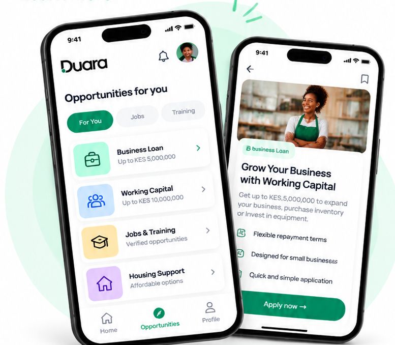 Duara opportunities phone mockups